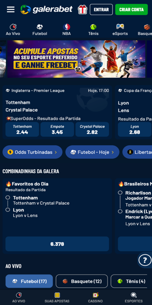 Imagem da p&aacute;gina inicial da Galera.bet 