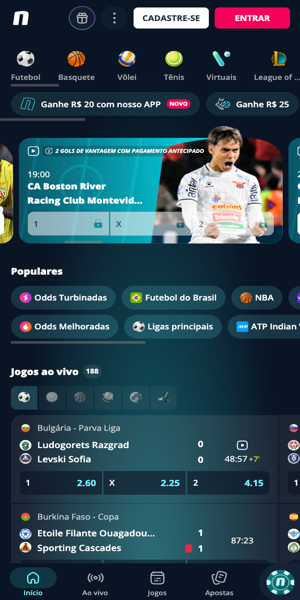 Imagem da p&aacute;gina principal da Novibet com op&ccedil;&otilde;es de modalidades esportivas