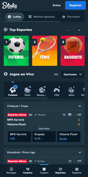 Imagem do lobby da Stake com op&ccedil;&otilde;es de apostas em diversos esportes 