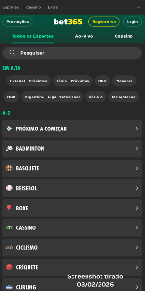 Imagem da página inicial bet365