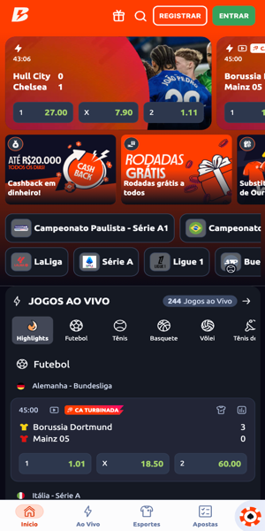 Imagem com opções de apostas na página inicial da Betano Brasil