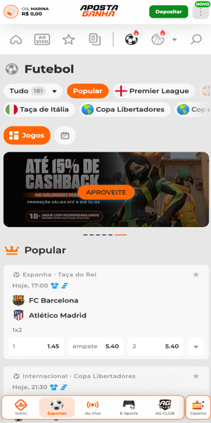 Imagem da página inicial de apostas esportivas da Aposta Ganha