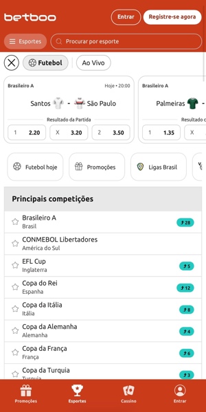 Imagem da se&ccedil;&atilde;o de apostas em futebol na Betboo