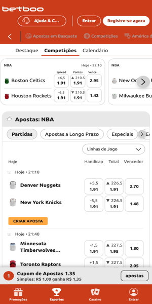 Imagem da se&ccedil;&atilde;o de apostas na NBA na Betboo