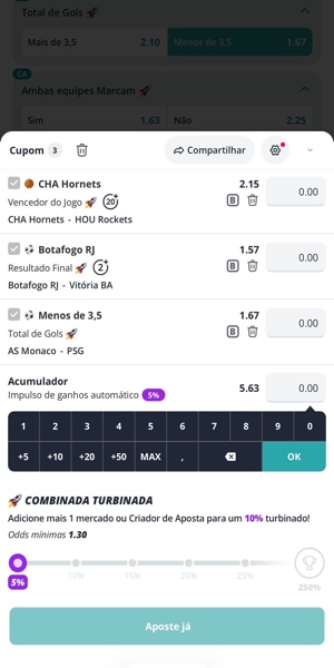 Imagem de uma aposta m&uacute;ltipla com pagamento antecipado no futebol e basquete