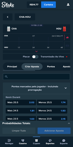 Imagem com op&ccedil;&otilde;es de mercados para criar aposta na Stake