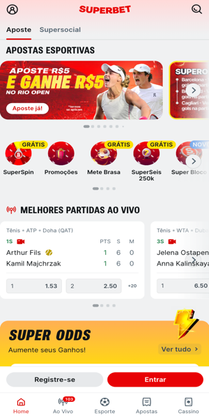Imagem da tela inicial da Superbet, uma das plataformas que pagam de verdade