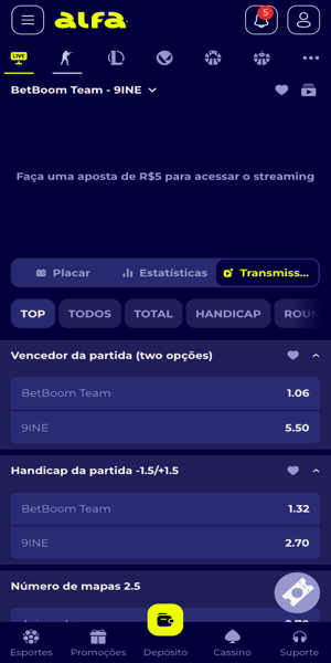 Imagem da op&ccedil;&atilde;o de live streaming para eSports na Alfabet sem estar desbloqueada