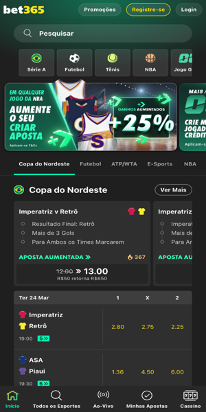 Imagem da opera&ccedil;&atilde;o de apostas esportivas na Bet365