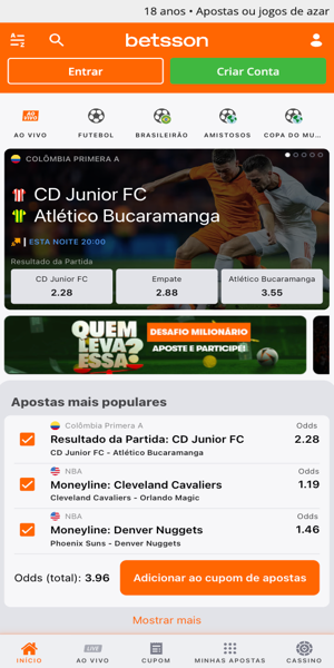 Imagem da plataforma de apostas Betsson e sua oferta de palpites para futebol e outros esportes