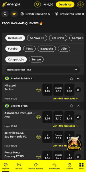 Imagem da seção de apostas da Energia Bet