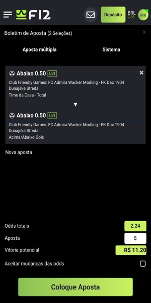 Imagem do bilhete com seleções de apostas na mesma partida realizada com a seção "Criar Aposta"