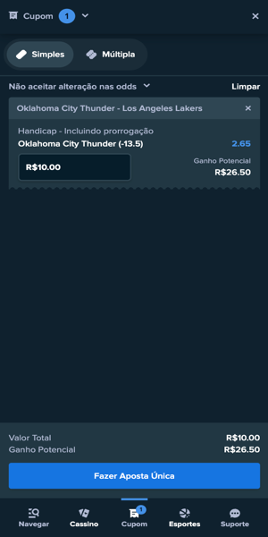 Imagem do bilhete de apostas com palpite em jogo da NBA na Stake