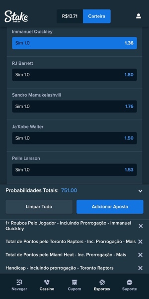 Imagem do bilhete de apostas de uma partida no pr&eacute;-jogo com o recurso bet builder