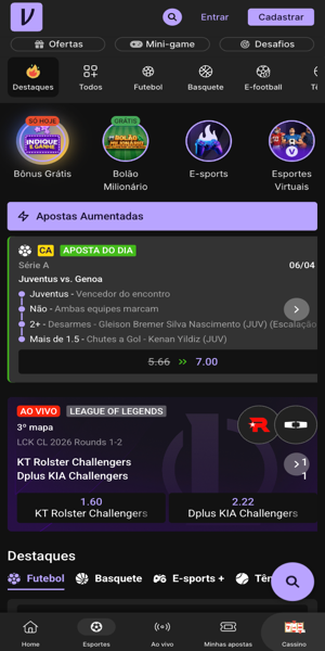 Imagem da p&aacute;gina principal de apostas na Vupi